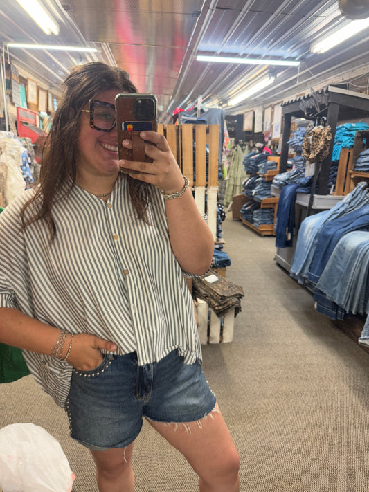 Black Striped SS Button Up