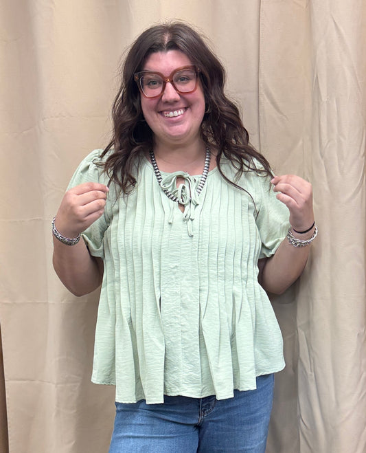 Sage Pleated Top