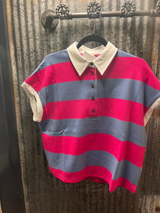 Fuchsia Stripe Collar Top