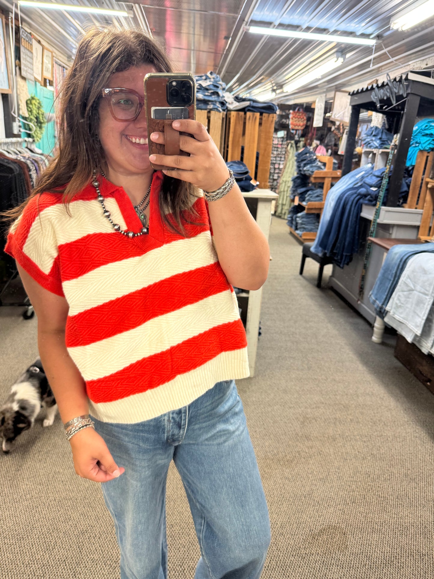 Orange Striped Sweater Top