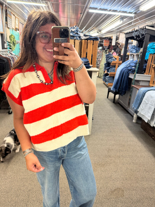 Orange Striped Sweater Top
