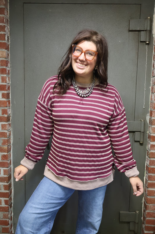 Burgundy Striped Top