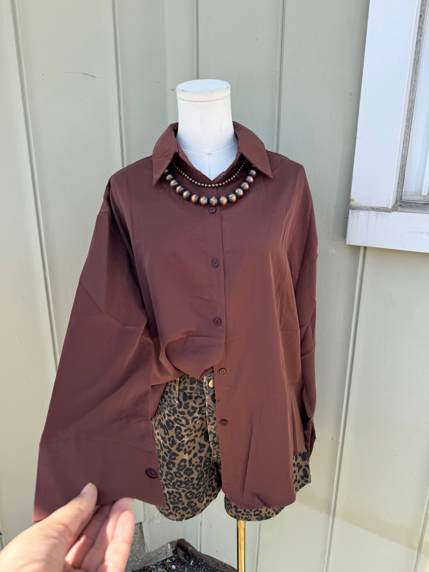 Brown button up
