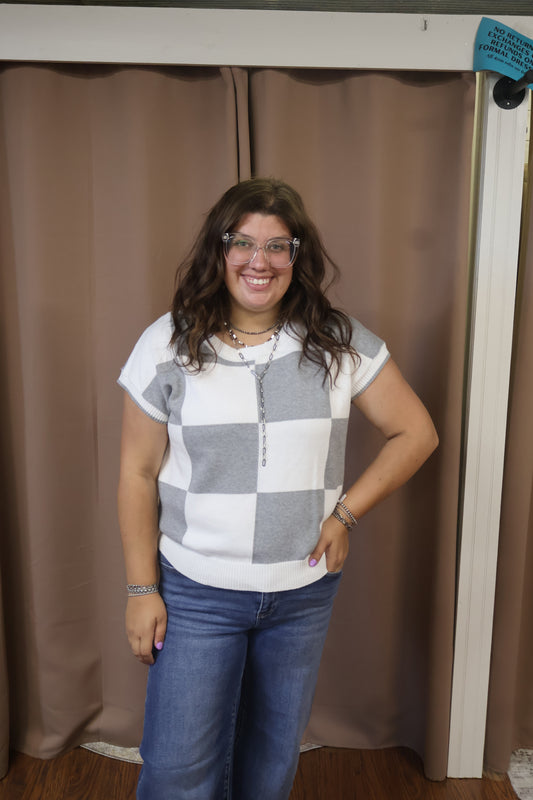 Light Grey Checked Top