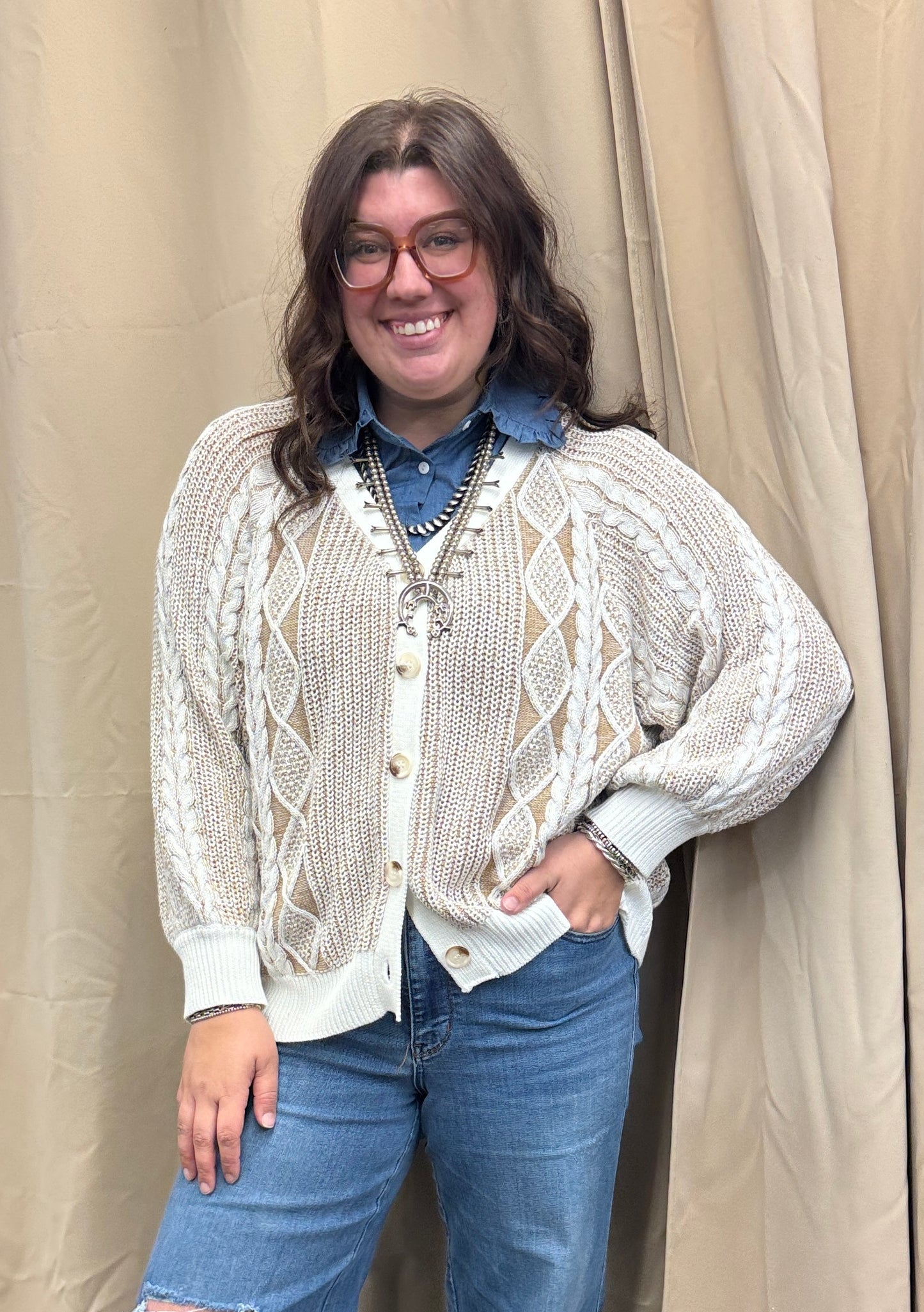 Taupe Braided Cardigan
