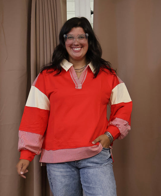 Red Collared Pullover