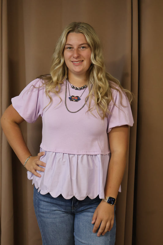 Lavender Scallop Hen Top
