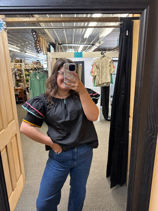 Colorful Trim Sleeve Top