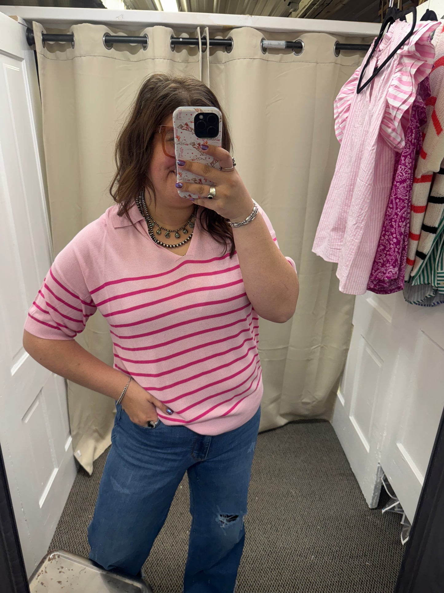 Pink Striped Sweater Vest