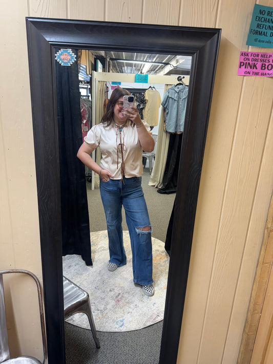 Cream Tie Front Top