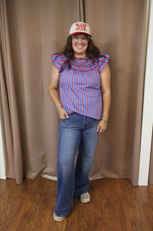 Royal & Red Striped Top