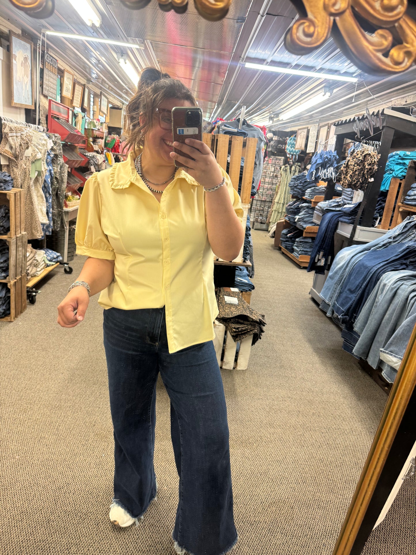 Yellow Ruffle Collar Top