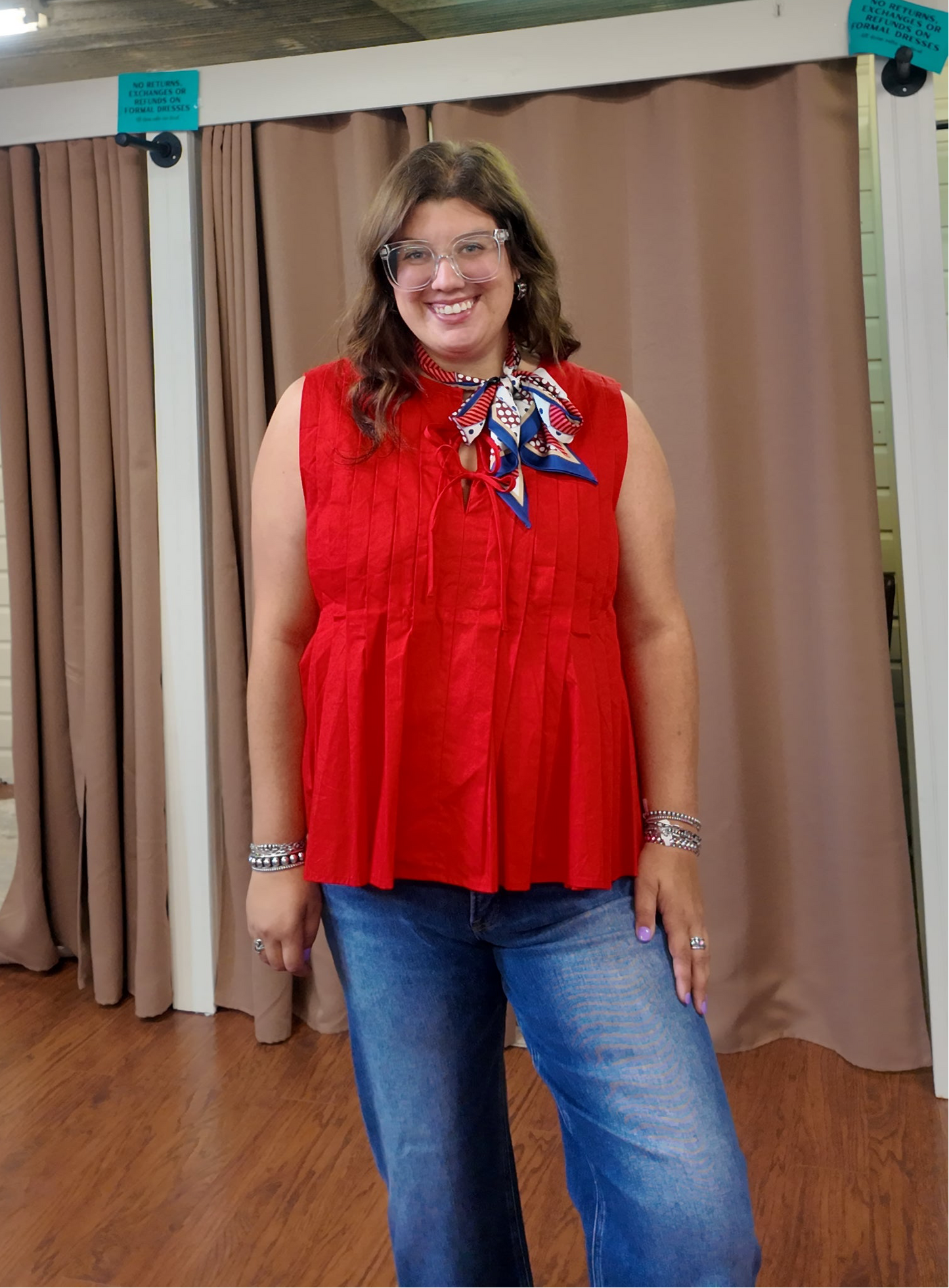 Red Tie Front Top
