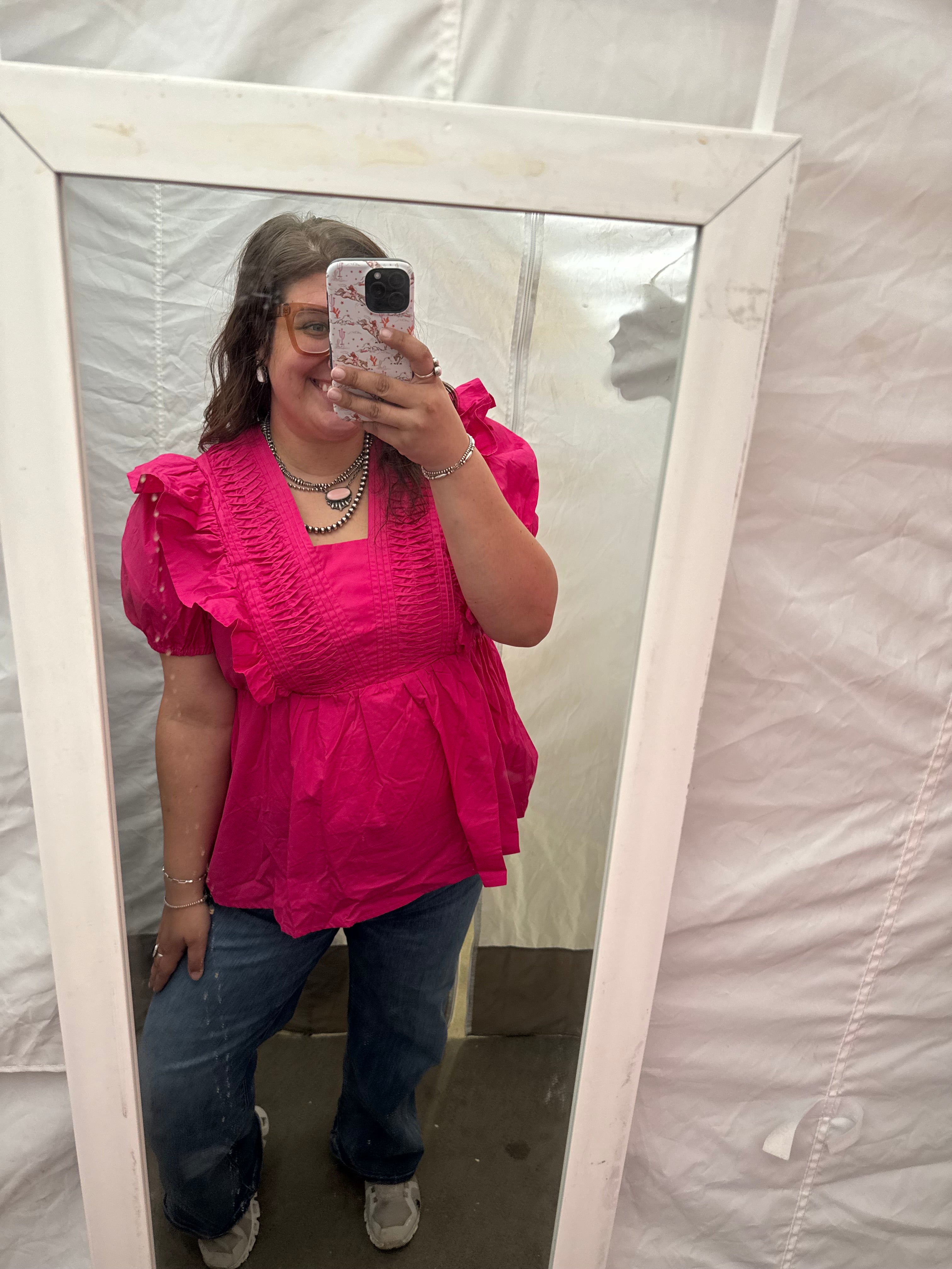 Hot Pink Puff Sleeve