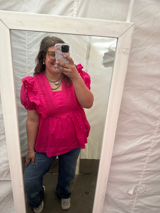 Hot Pink Puff Sleeve
