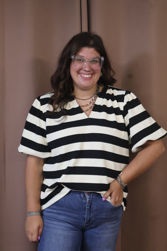 Cream and Black Striped Top