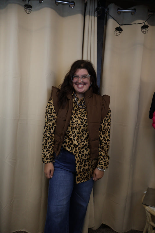 Brown Ruffle Puff Vest