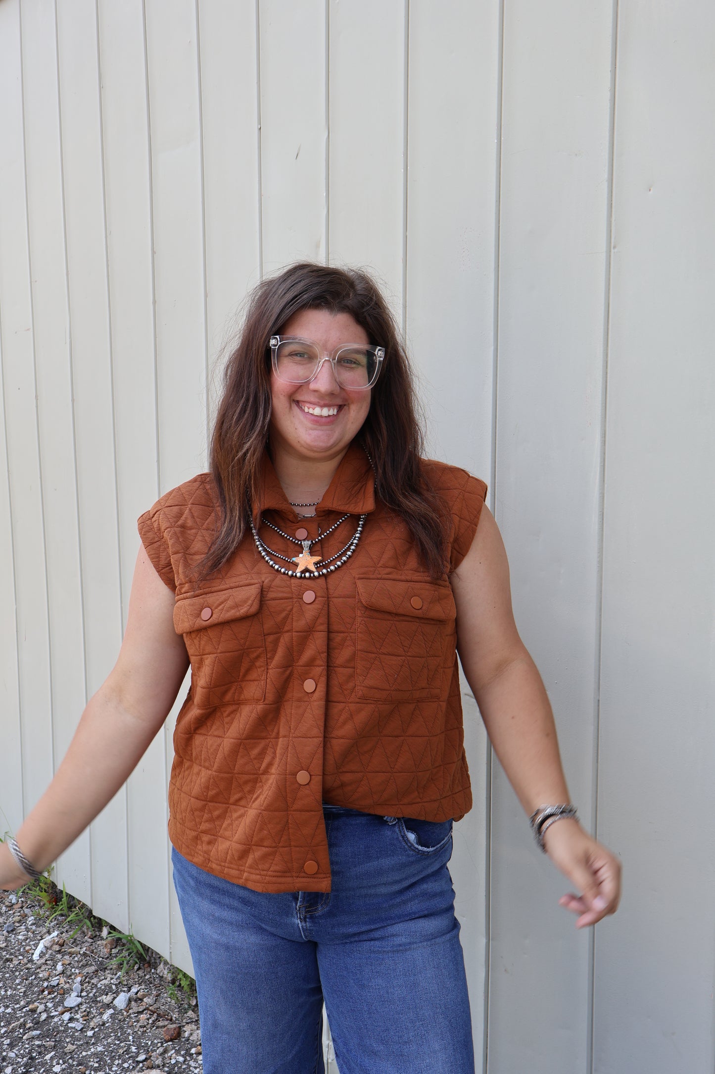 Rust Button Front Vest