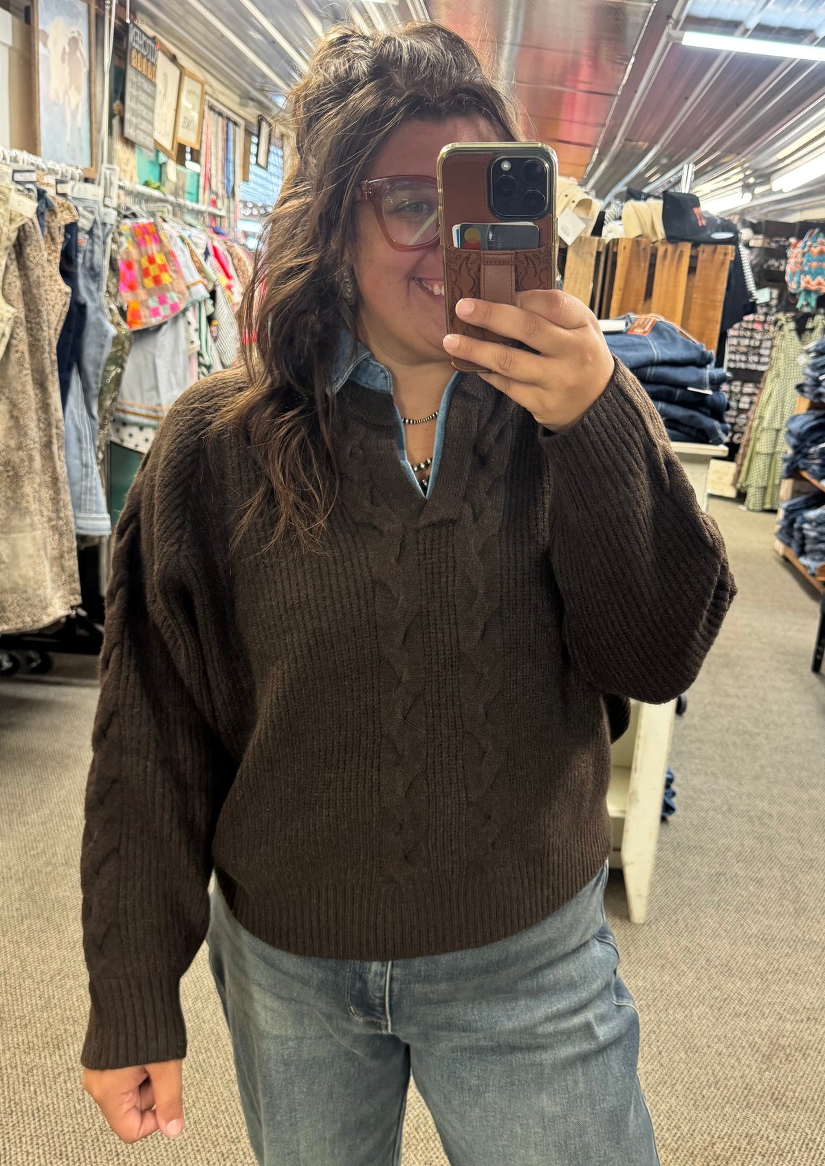 Brown Denim Collar Sweater