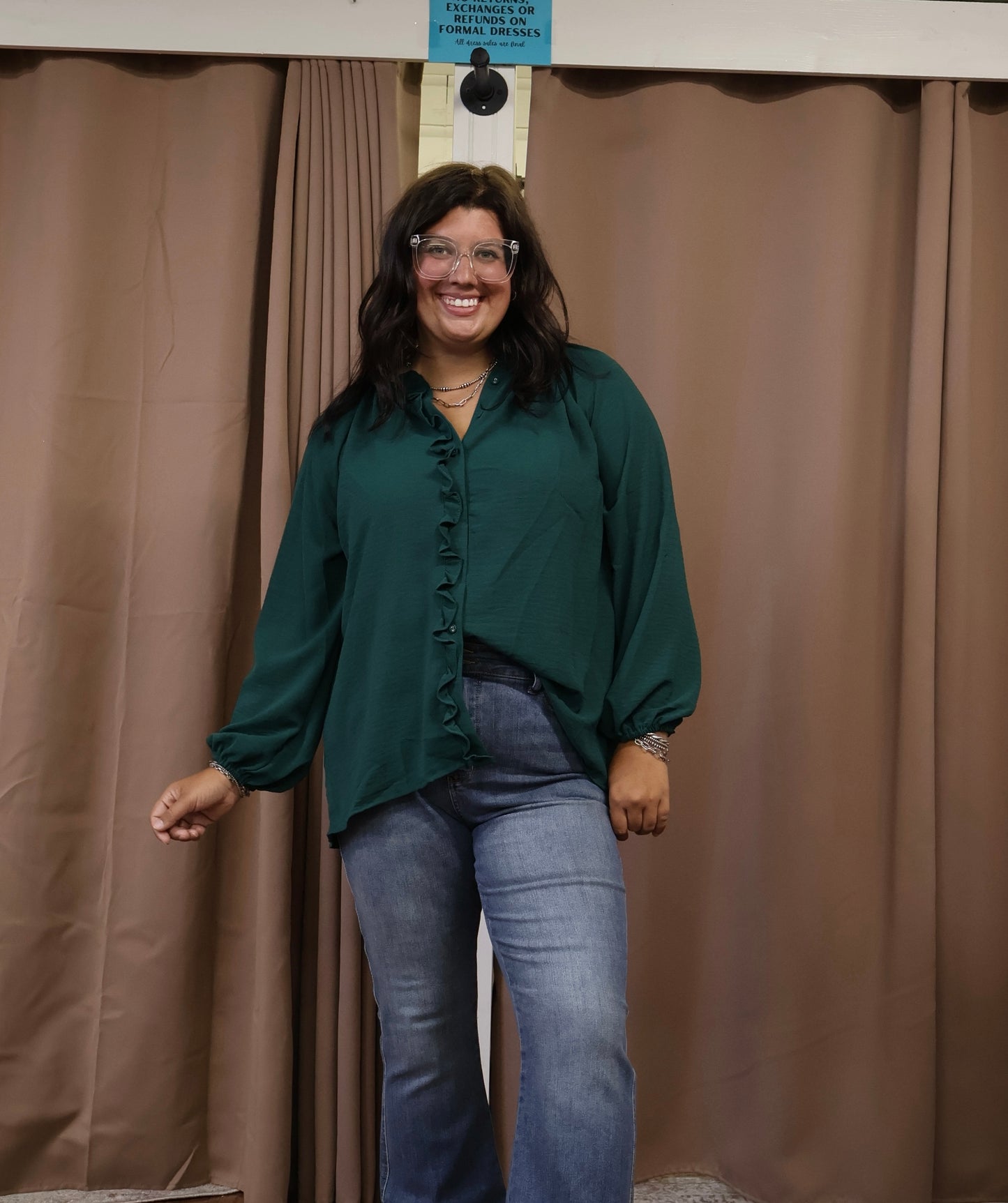 Hunter Green Frill Top