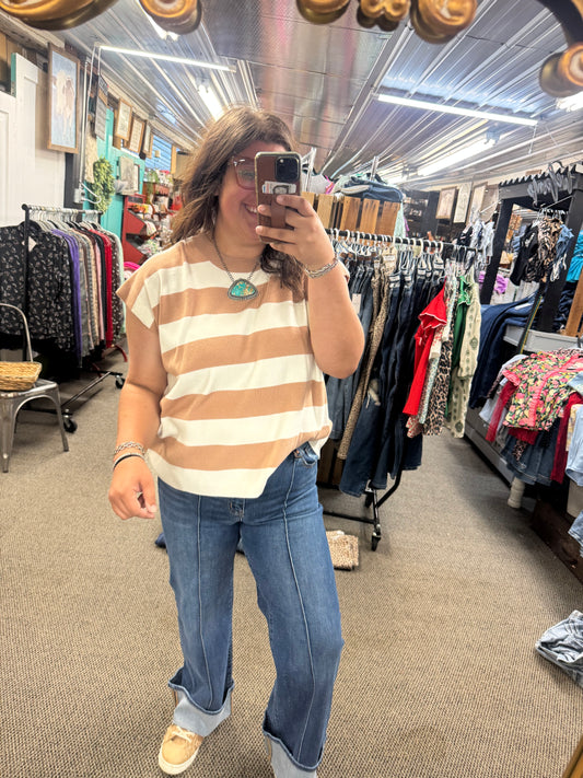 Mocha Striped Sweater Top