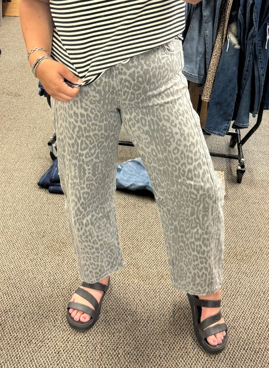 Grey Leopard Barrel Jeans