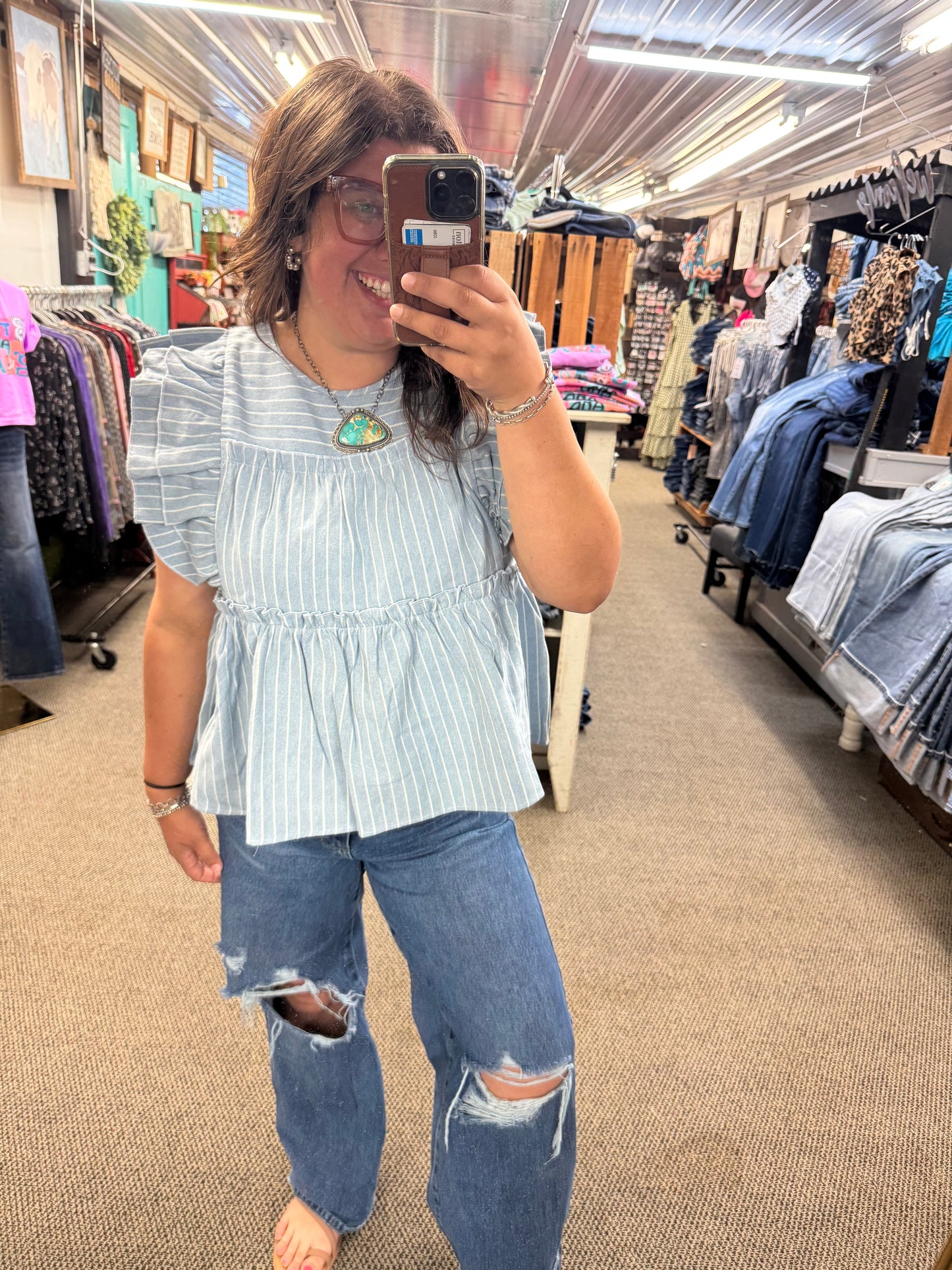 Denim Striped Top