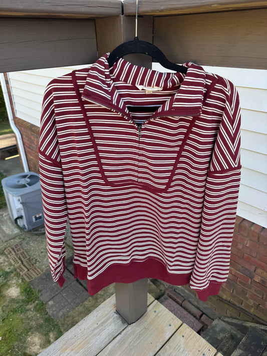Burgundy Striped Quarter Zip