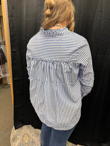 Blue Mini Ruffle Striped Top