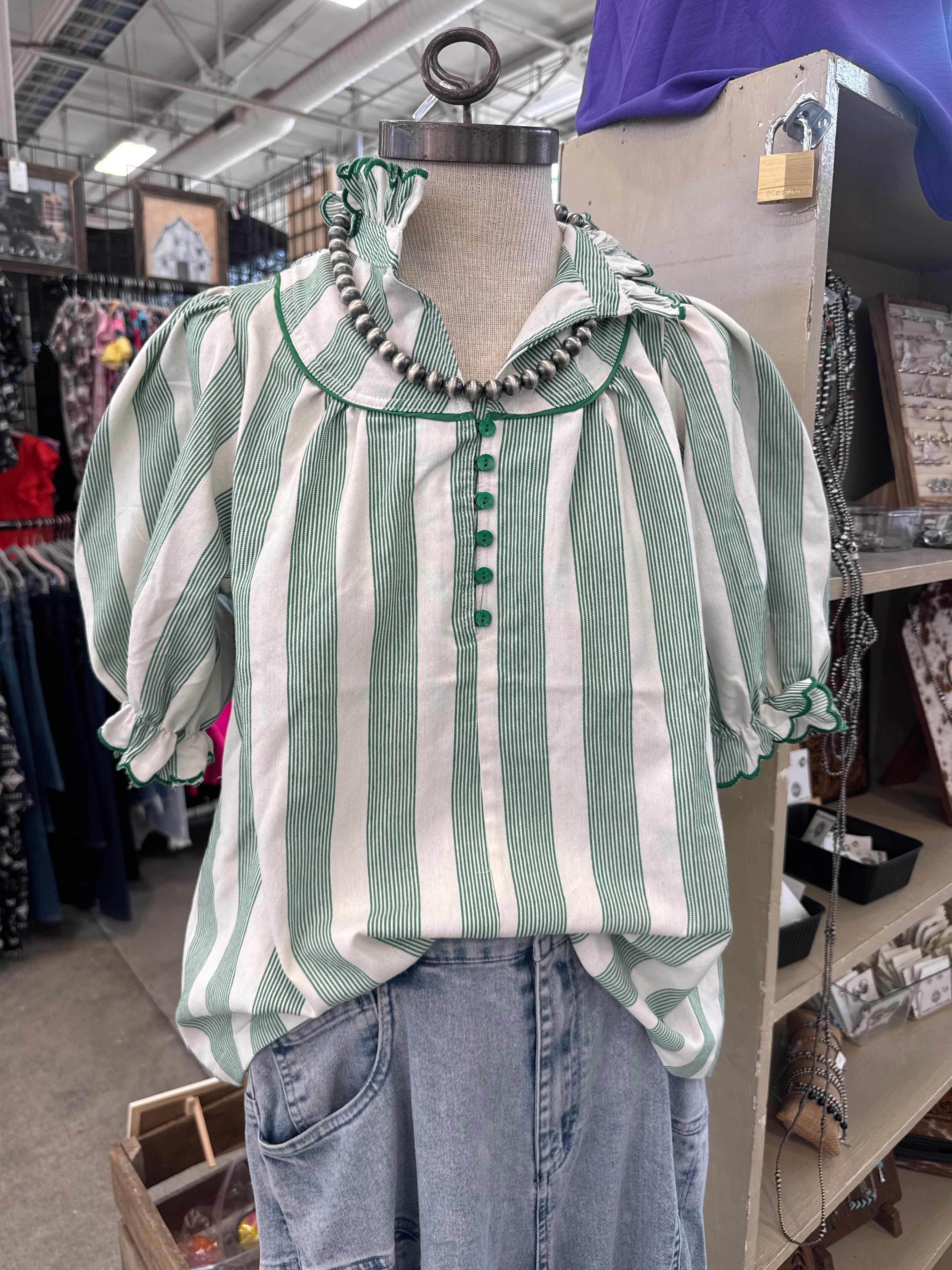 Green Striped SS Top