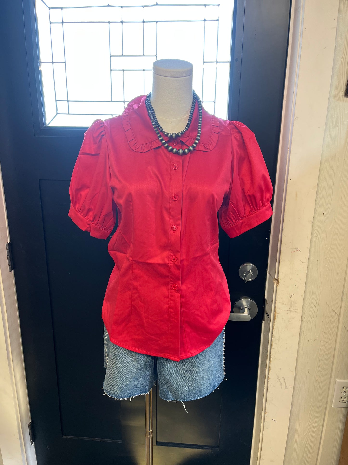 Red Ruffle Collar Top