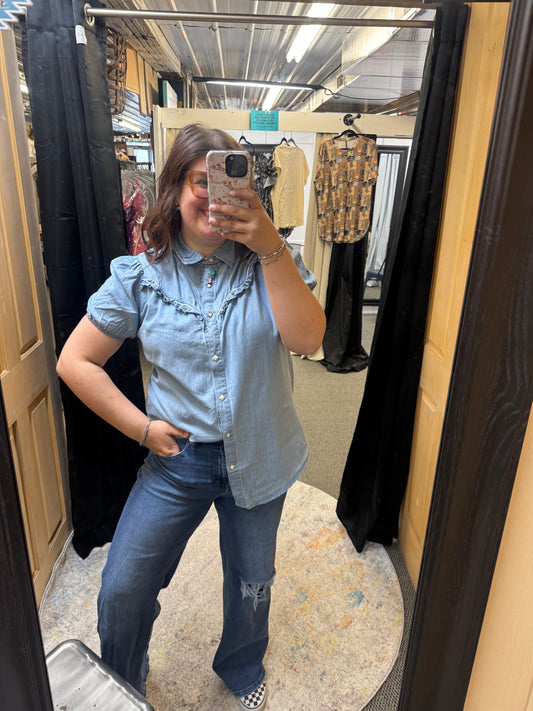 Denim Ruffle Top