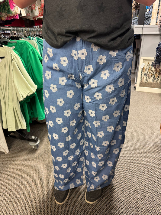 Denim Floral Pants