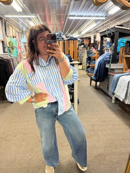 Blue and Pink Mixed Top