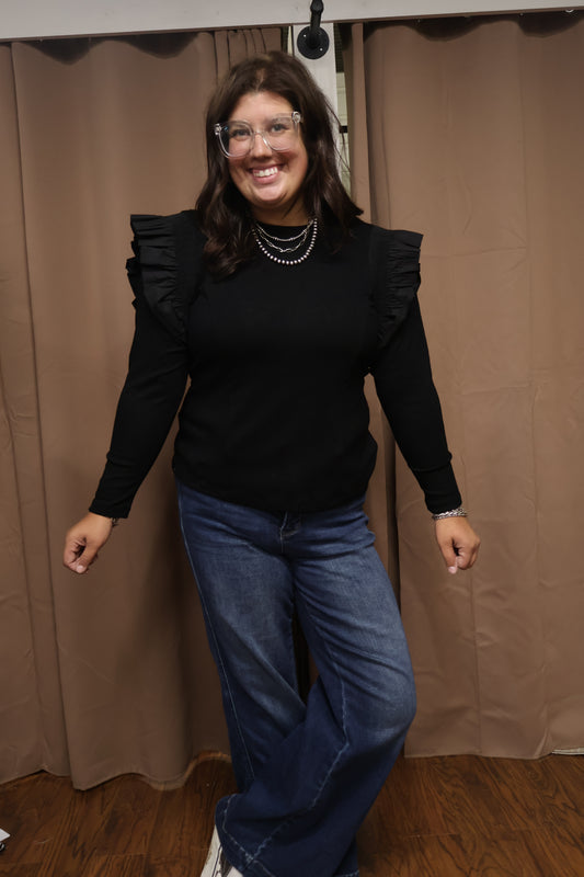Black Ruffle Shoulder