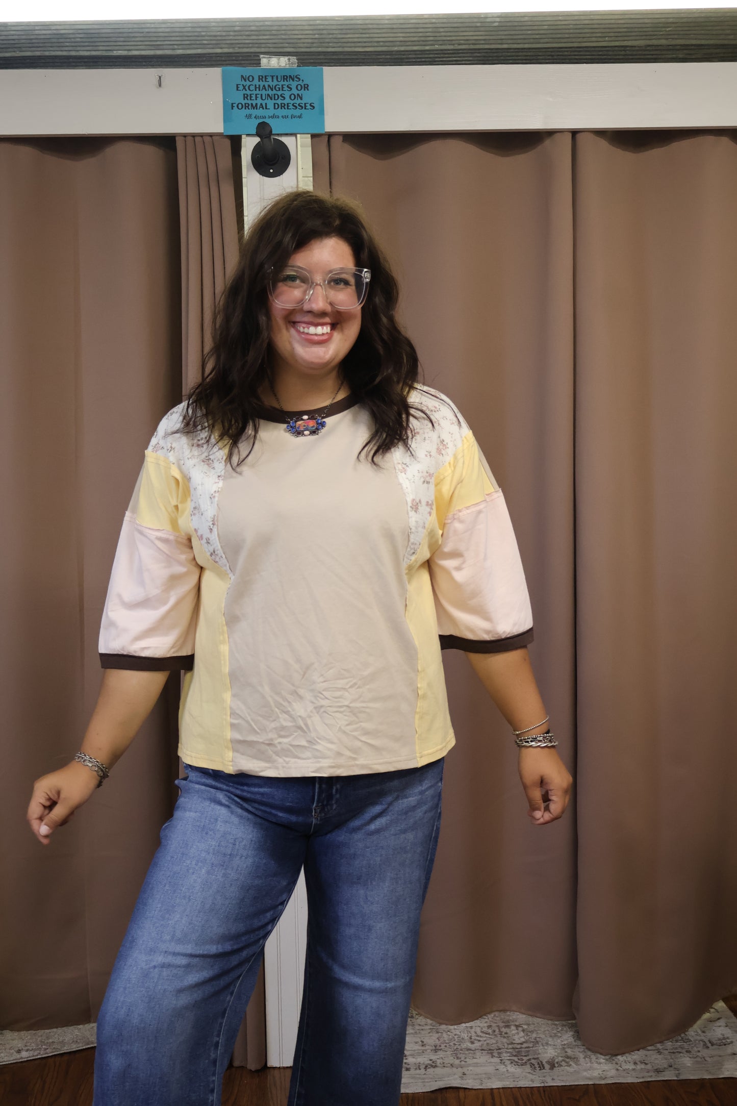Beige Colorblock Top