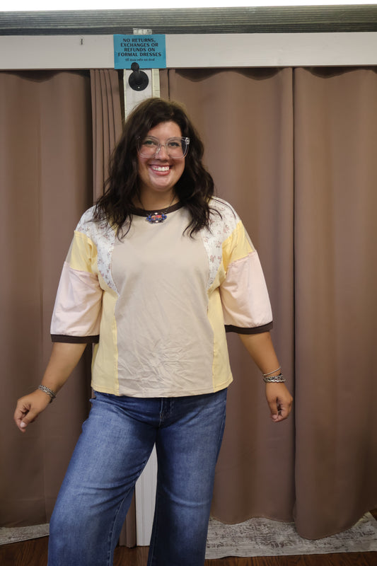 Beige Colorblock Top