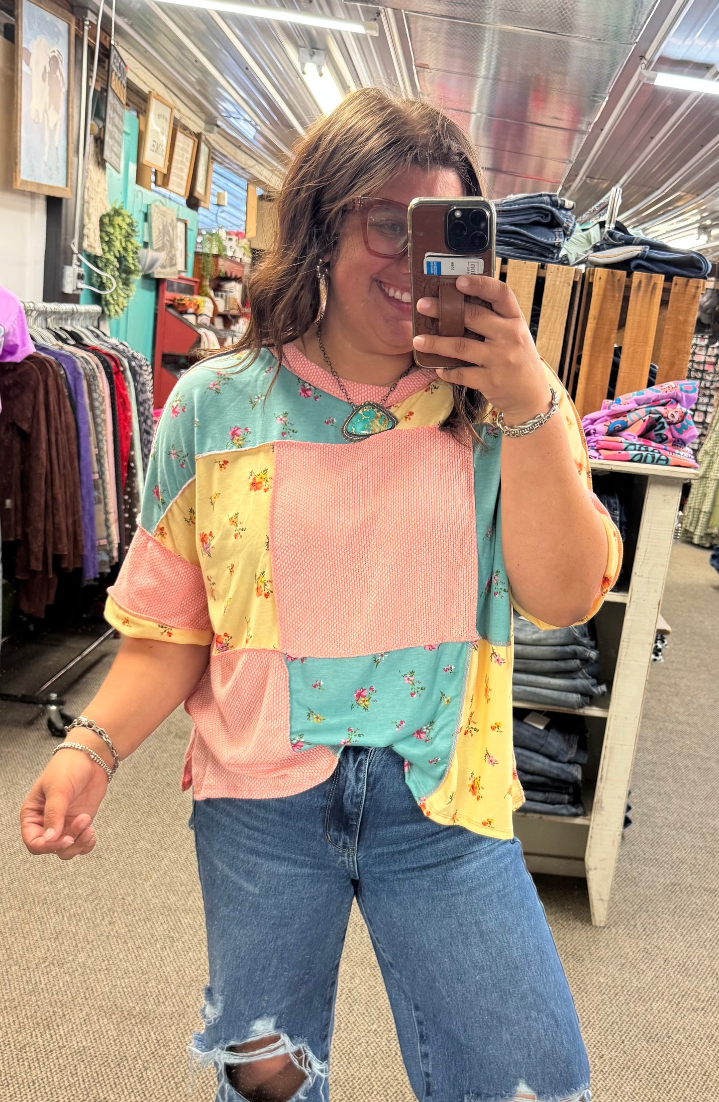 Floral Colorful Colorblock Top