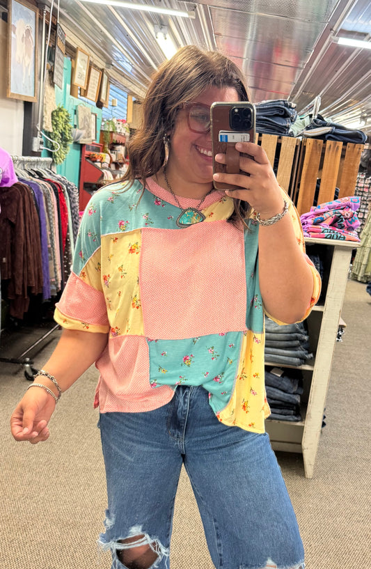 Floral Colorful Colorblock Top