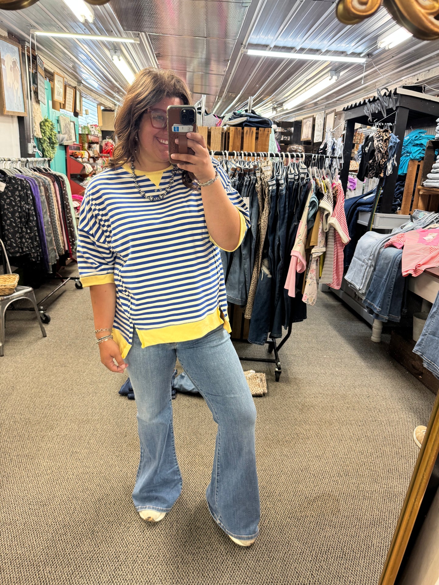 Yellow and Blue Striped Top