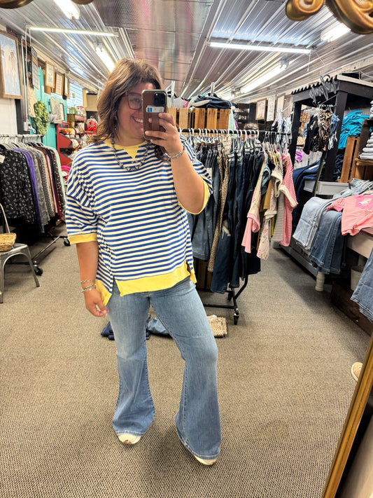 Yellow and Blue Striped Top