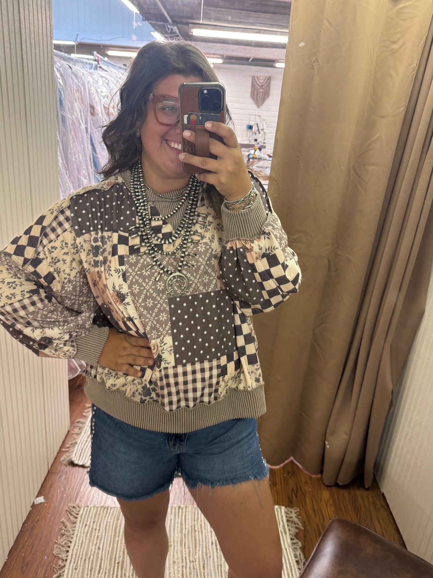 Brown Quilted LS Top