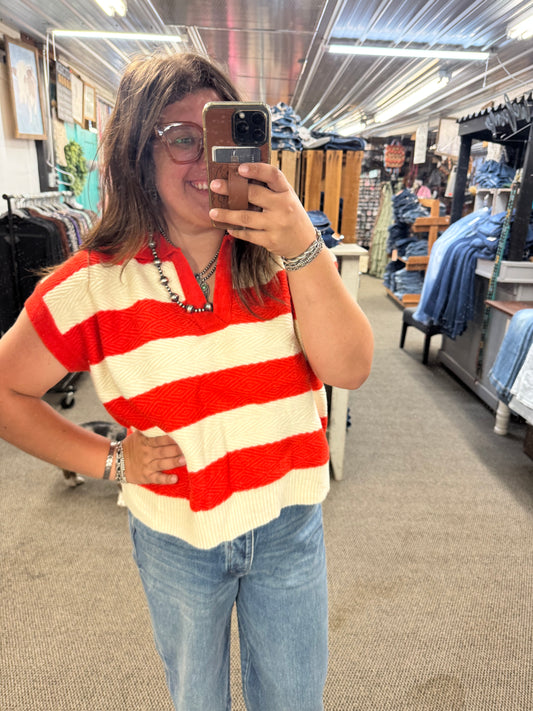 Orange Striped Sweater Top
