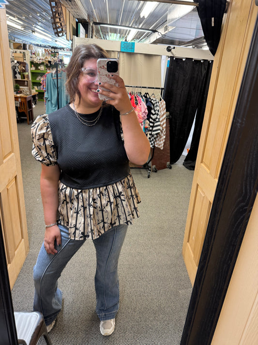 Bow Print Mixed Top