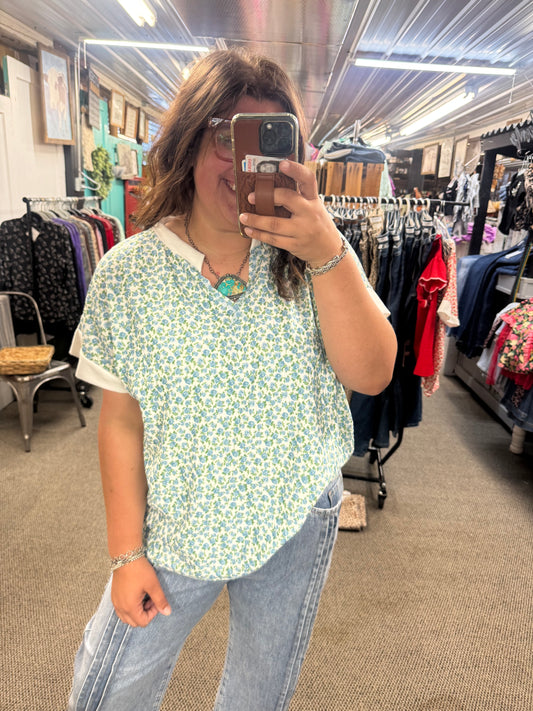 Green and Blue Floral Top