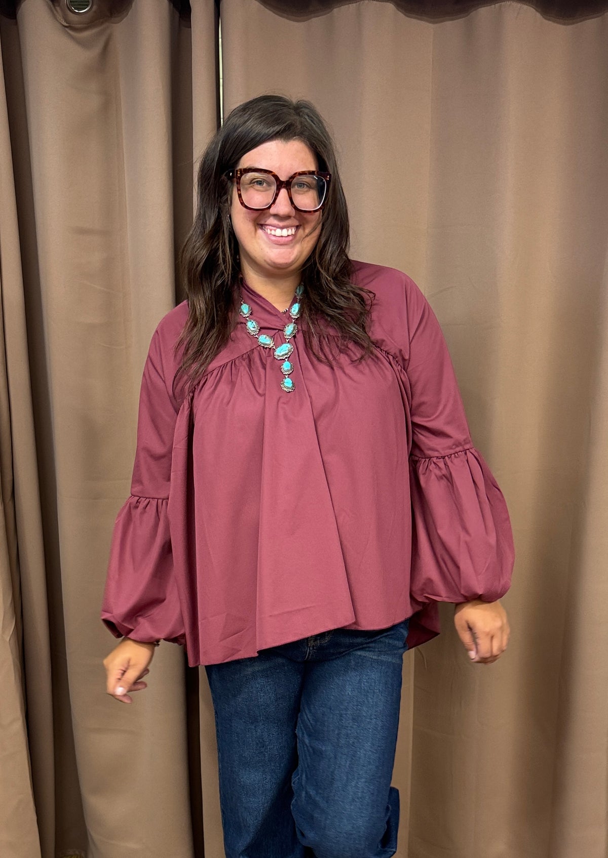 Wine Balloon Sleeve Top