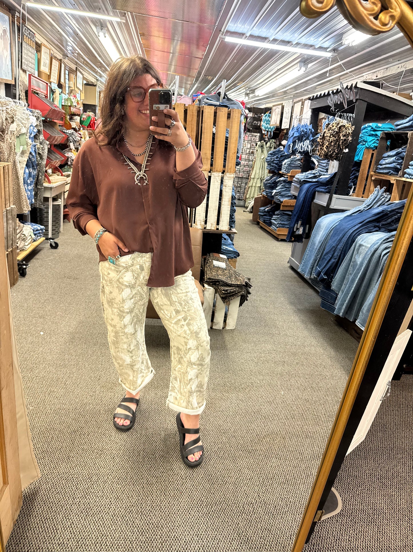 Sand Camo Barrel Jeans