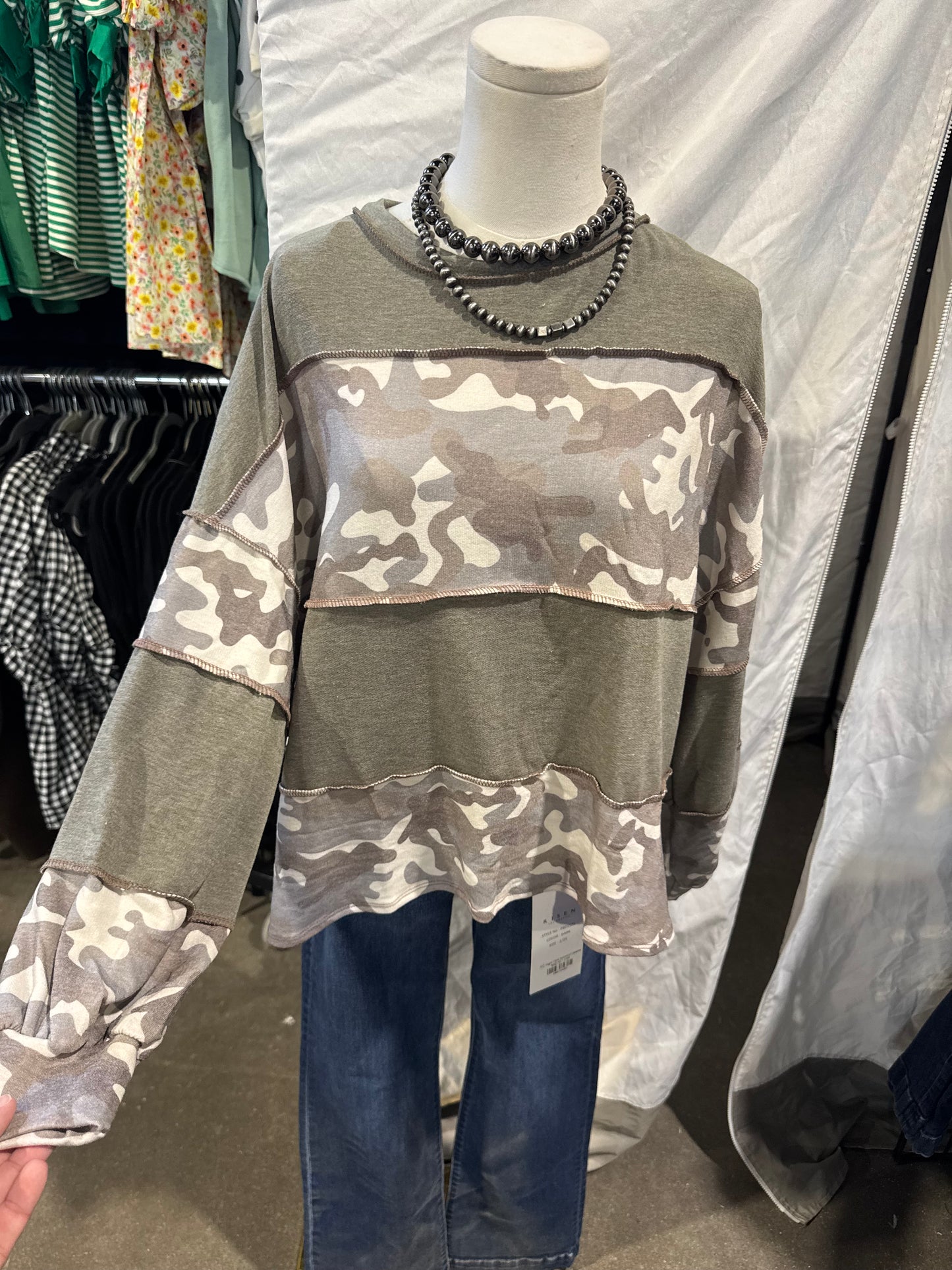 Camo LS Colorblock Top