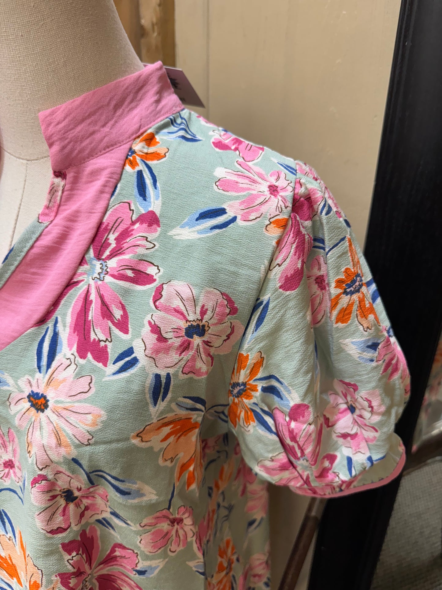 Mint and Pink Floral Top