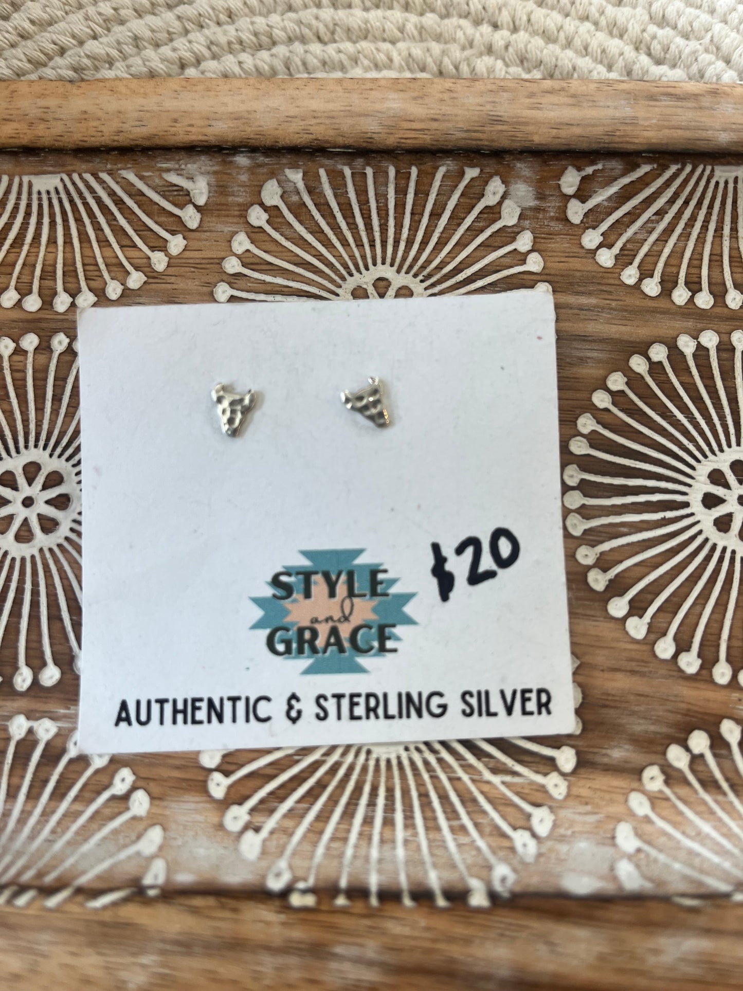 Sterling Silver Bull Stud Earrings